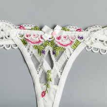 Cargar imagen en el visor de la galería, Conjunto blanco con bordado rosa floral – Lencería romántica y delicada