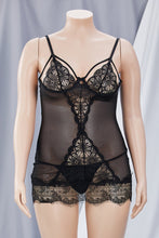 Cargar imagen en el visor de la galería, Babydoll negro con encaje floral