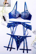 Load image into Gallery viewer, Topacio de Medianoche – Set de Encaje Azul con Liguero
