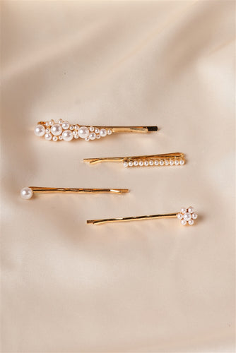 Flower – Set de 4 Hebillas Doradas con Perlas