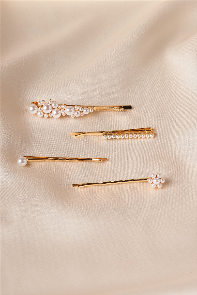 Flower – Set de 4 Hebillas Doradas con Perlas