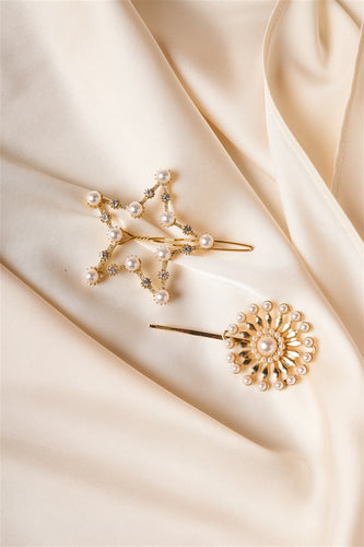 Rhinestone Star – Set de Hebillas Doradas con Perlas y Cristales