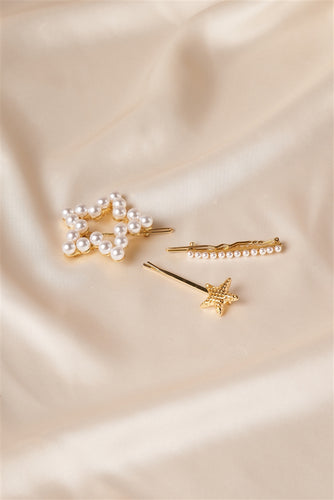 Star – Set de Hebillas Doradas con Perlas en Forma de Estrella