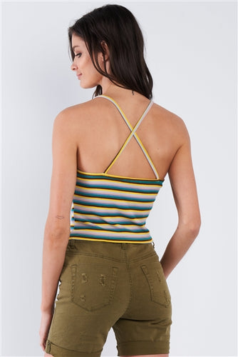 Top Multicolor Rayas Cruzadas – Estilo Halter